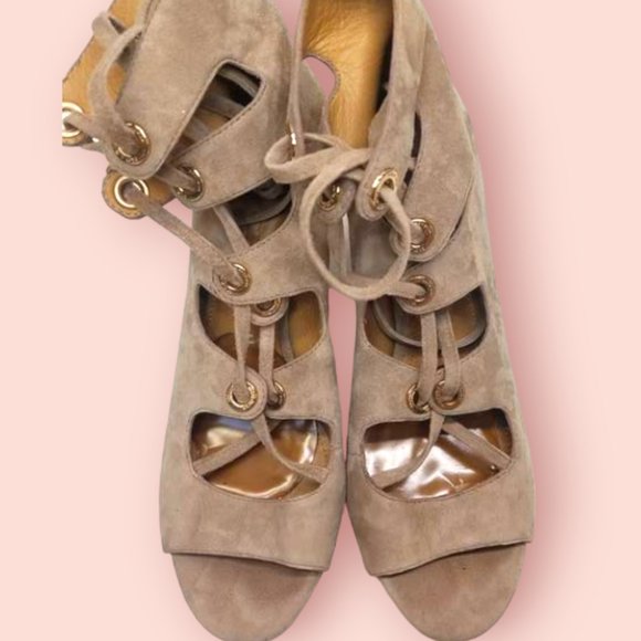 COACH Tan Lace Up Block Heeled Sandals in Lux Suede, Size 9 - Picture 9 of 10